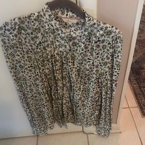Boden Green and Black Floral Blouse
